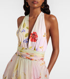 Long Chiffon Dress with Miami Flowers Print