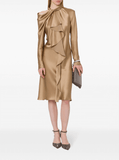 draped satin midi dress in beige