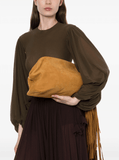 fringed clutch bag in suede