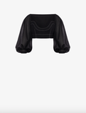 Voile crop top with topstitching
