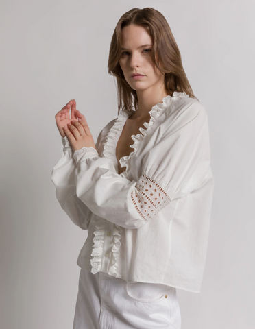 V-neck poplin blouse