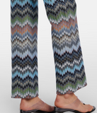 Snake-Pattern Chevron Viscose Flared Trousers