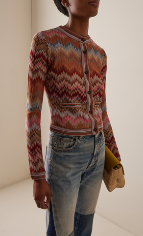 Snake-Pattern Cardigan with Patch Pockets