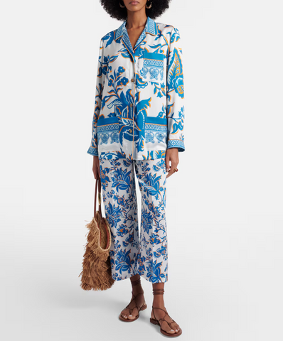 Shirt with blue and yellow floral print