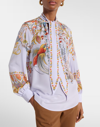 Shirt with placed flora and fauna print