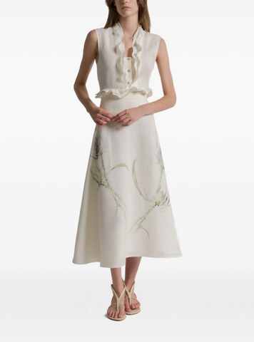 Linen skirt with thistle print