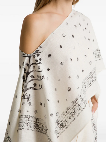 Printed linen cape top