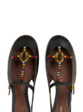Low leather slingbacks with rhinestones