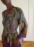 Mini dress with belt and degradé paisley motif