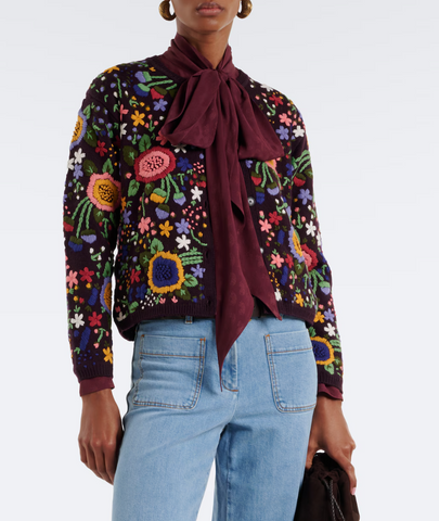 Wool cardigan with floral embroidery