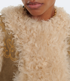 Shearling waistcoat with peacock embroidery