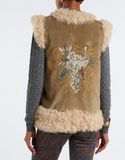 Shearling waistcoat with peacock embroidery