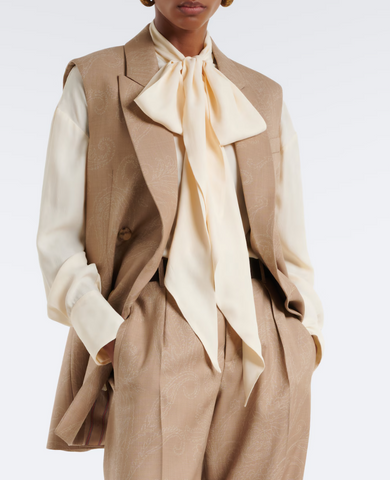 Silk-blend jacquard shirt with silk scarf