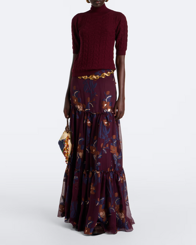 Silk maxi skirt with flowers print