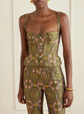 Jacquard corset top with floral medallion motif