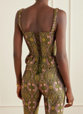 Jacquard corset top with floral medallion motif