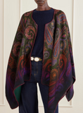 Reversible wool cape with degradé paisley motif