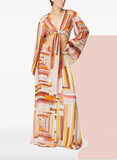 printed maxi skirt in orange and yellow