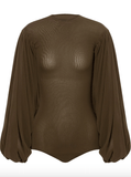 Stretch tulle bodysuit in green