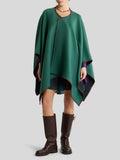Reversible wool cape with degradé paisley motif
