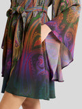 Mini dress with belt and degradé paisley motif