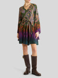 Mini dress with belt and degradé paisley motif
