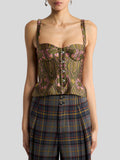 Jacquard corset top with floral medallion motif